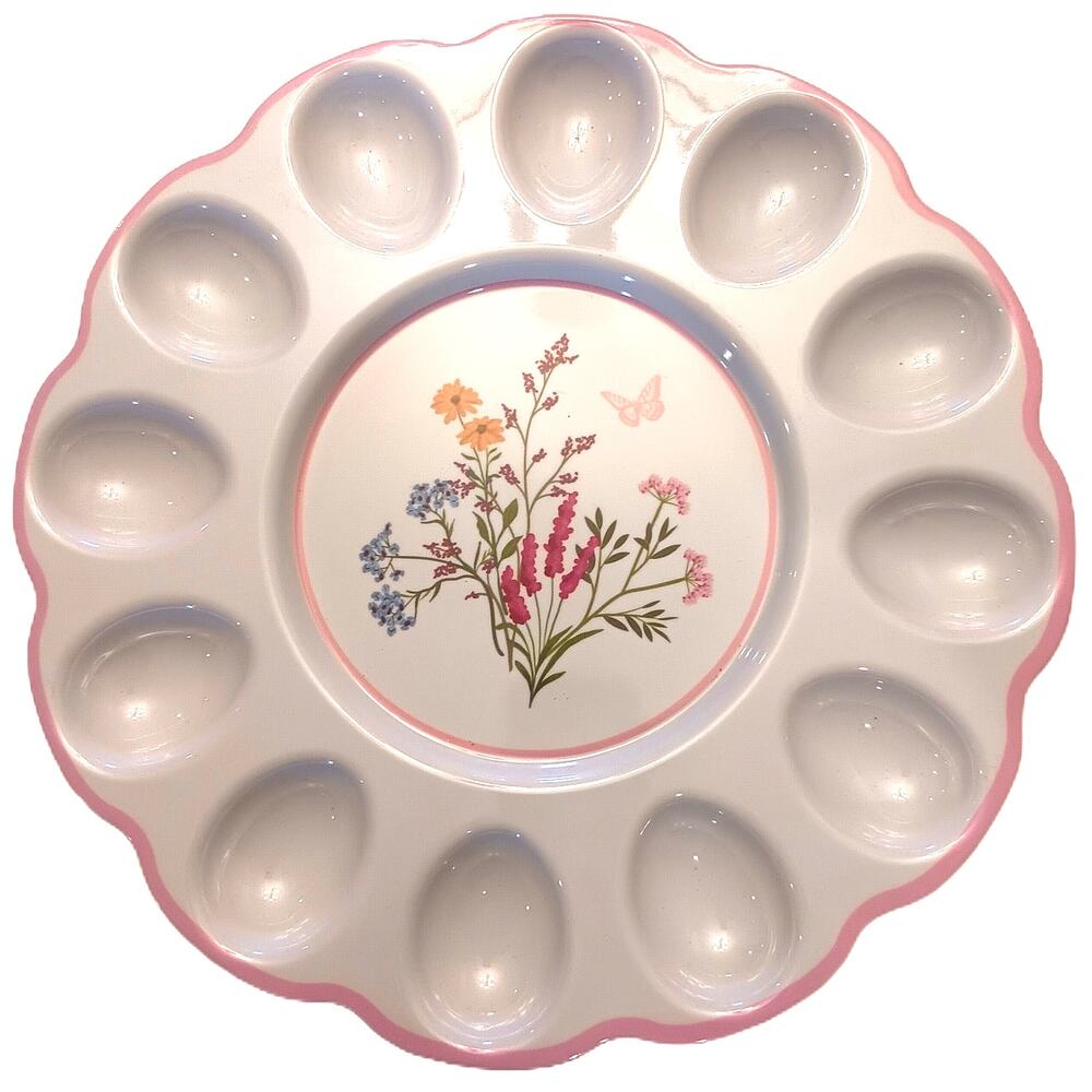 Dolly Parton Spring Melamine Egg Tray - White & Pink Floral Scalloped Design